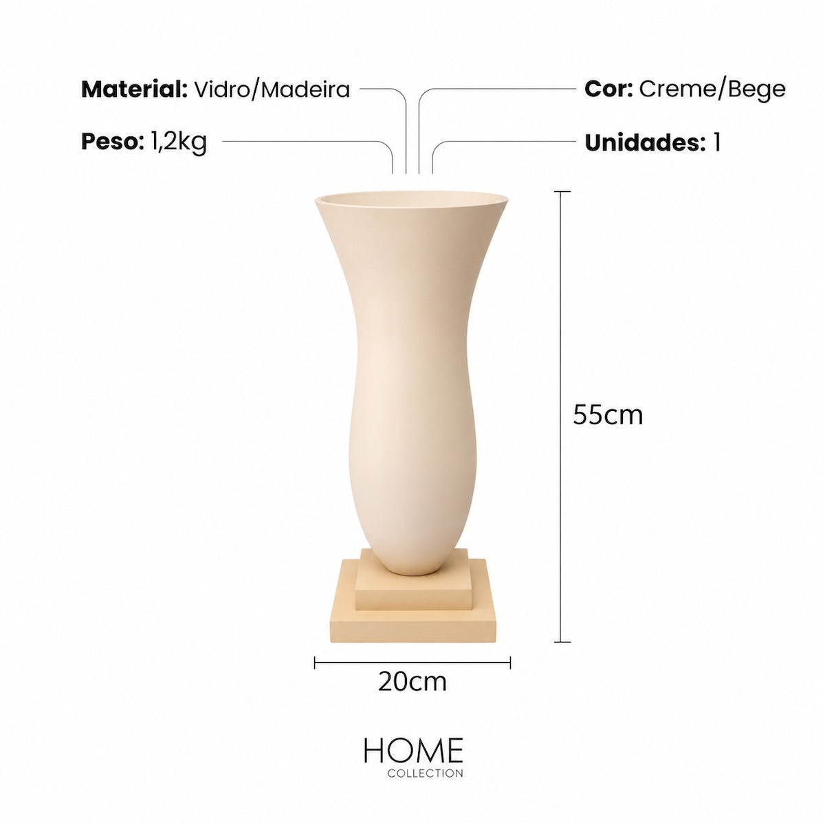 Vaso Calice C/ Base Creme 55cm
