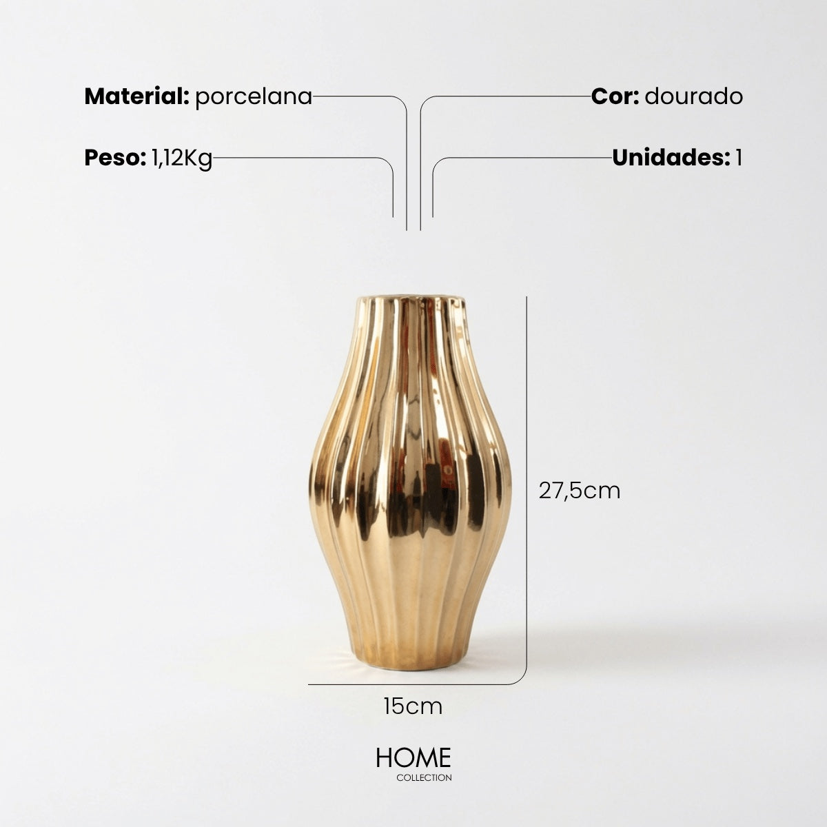 Vaso Bulb Dourado 27cm