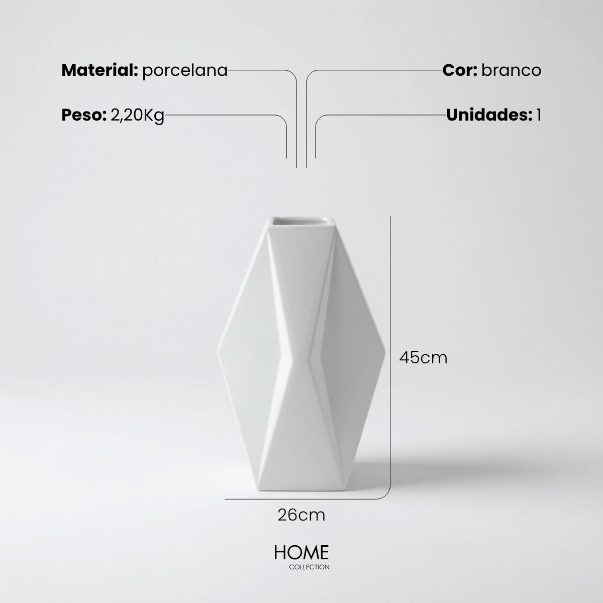 Vaso Losango Branco 45cm