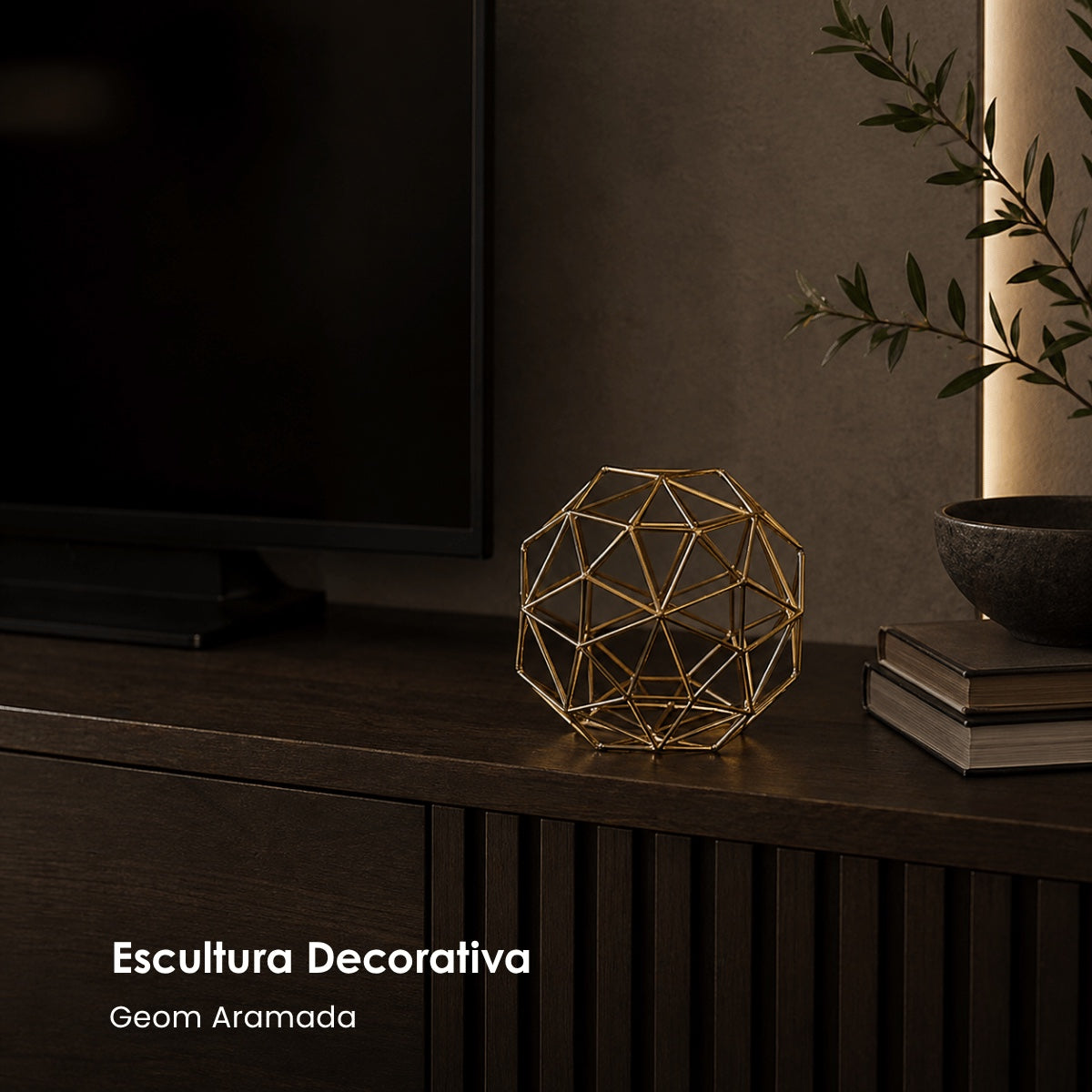 Escultura Geom Aramada Dourada 15cm