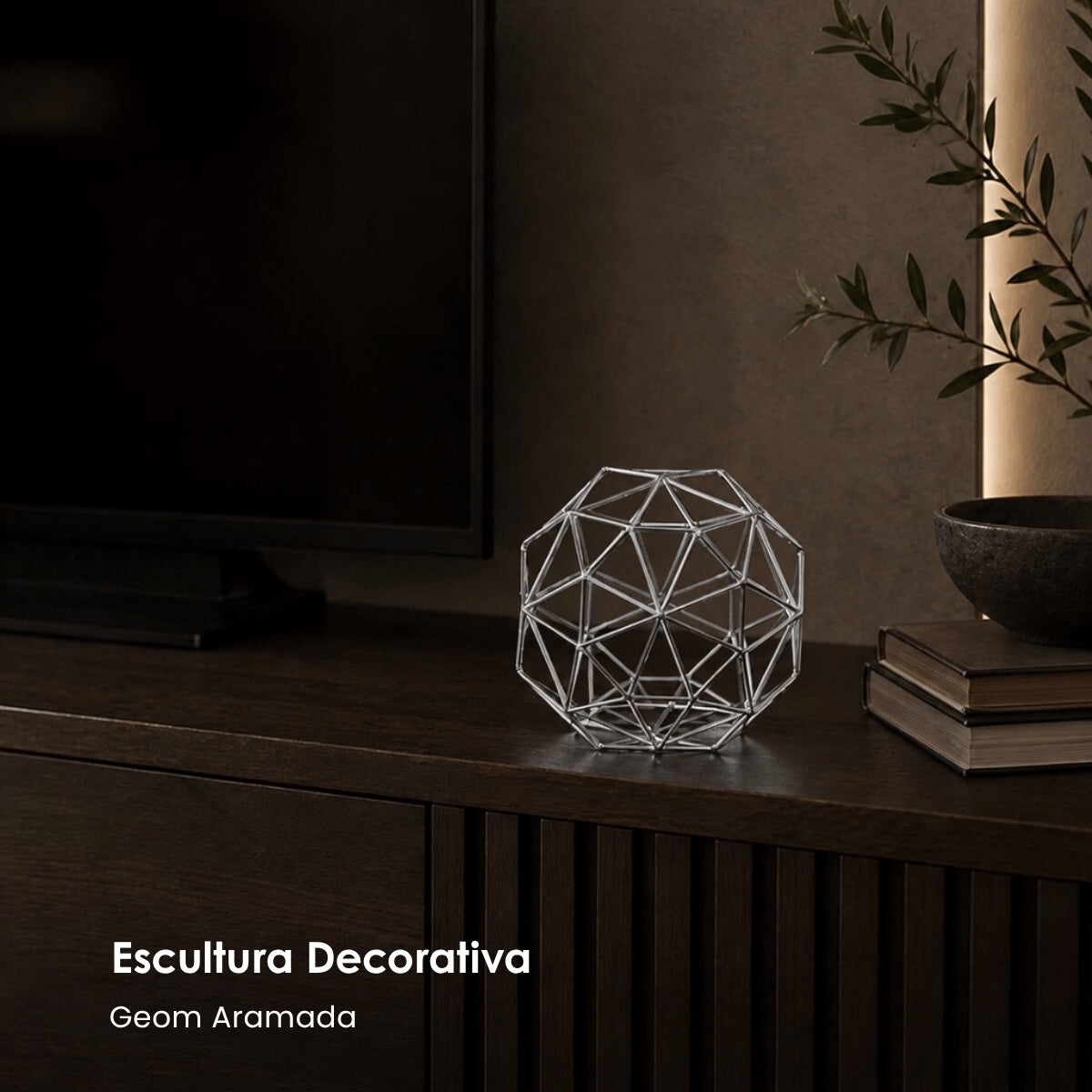 Escultura Geom Aramada Prata 15cm