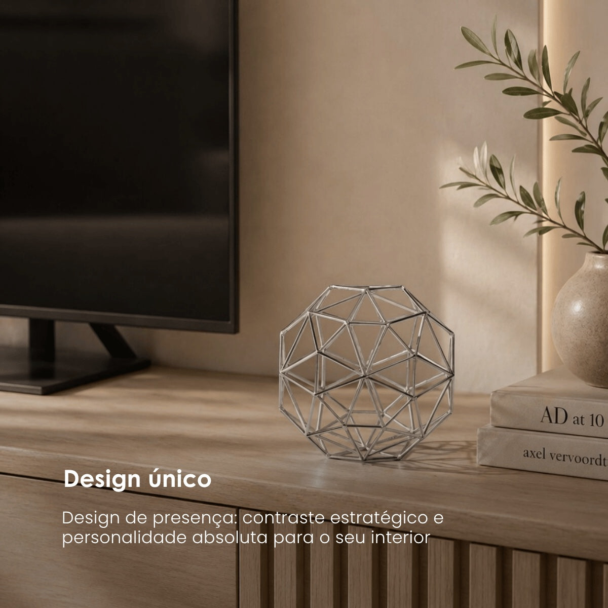 Escultura Geom Aramada Prata 15cm