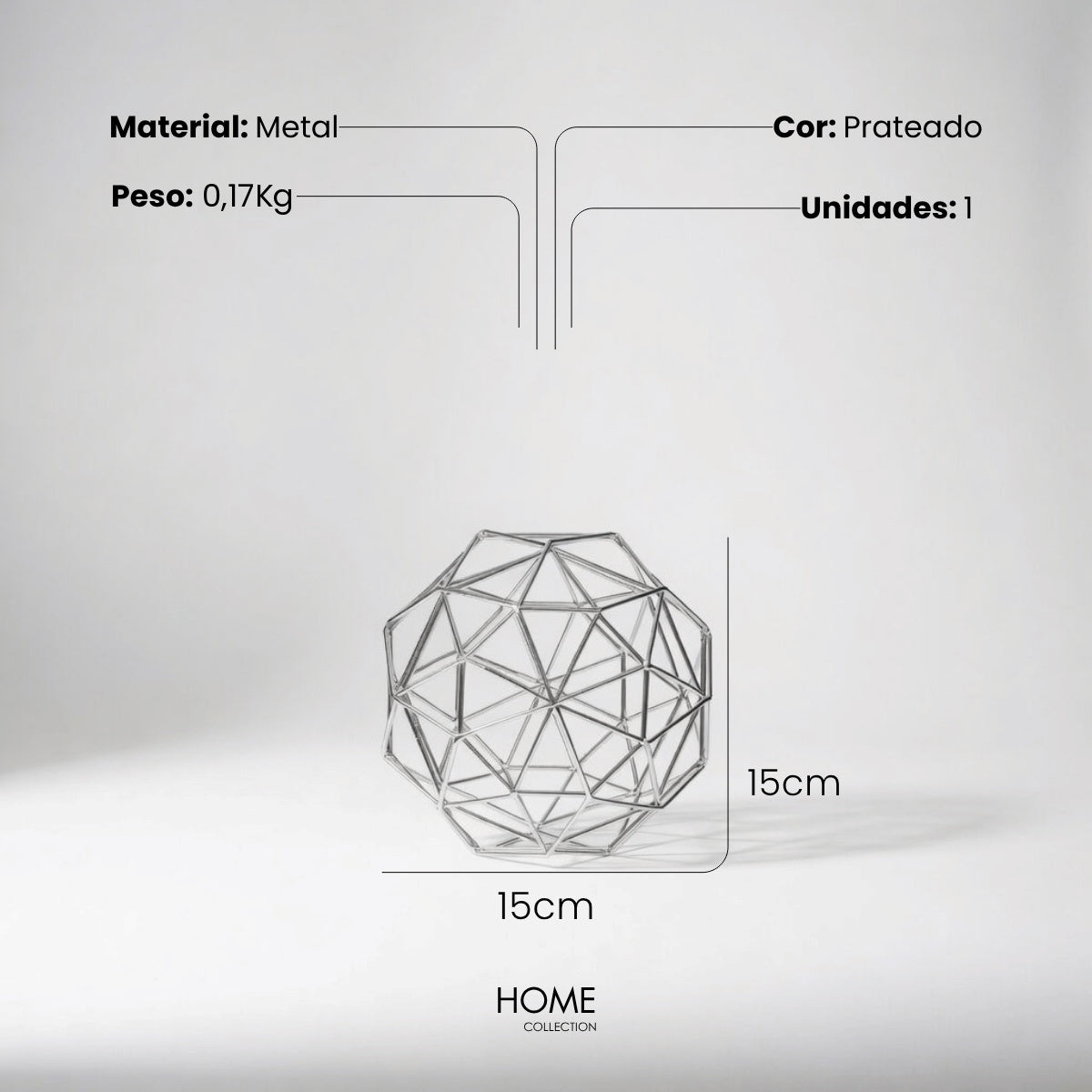 Escultura Geom Aramada Prata 15cm