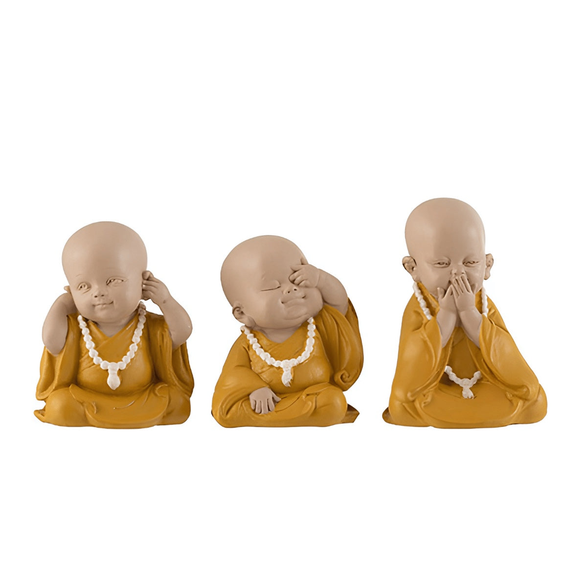 Jg. 3 Esculturas Monge Mostarda Cego/Surdo/Mudo 10cm