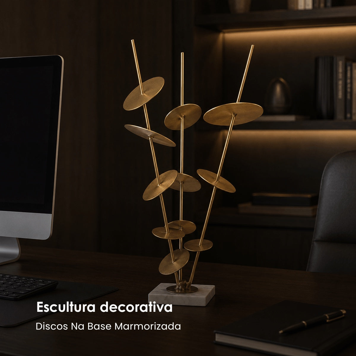 Escultura Discos Na Base Marmorizada 42cm