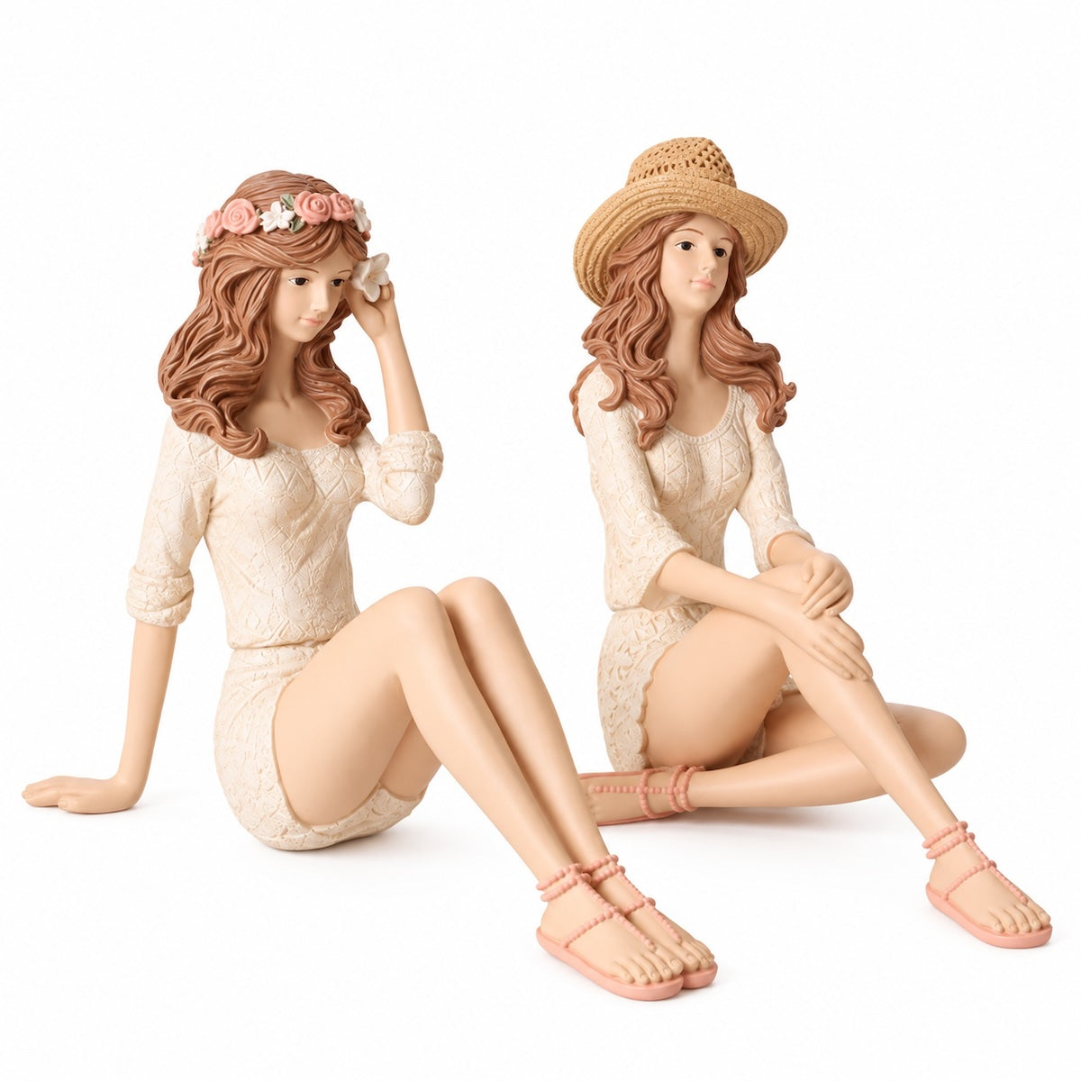 Jg. 2 Esculturas Mulher Bege 19cm