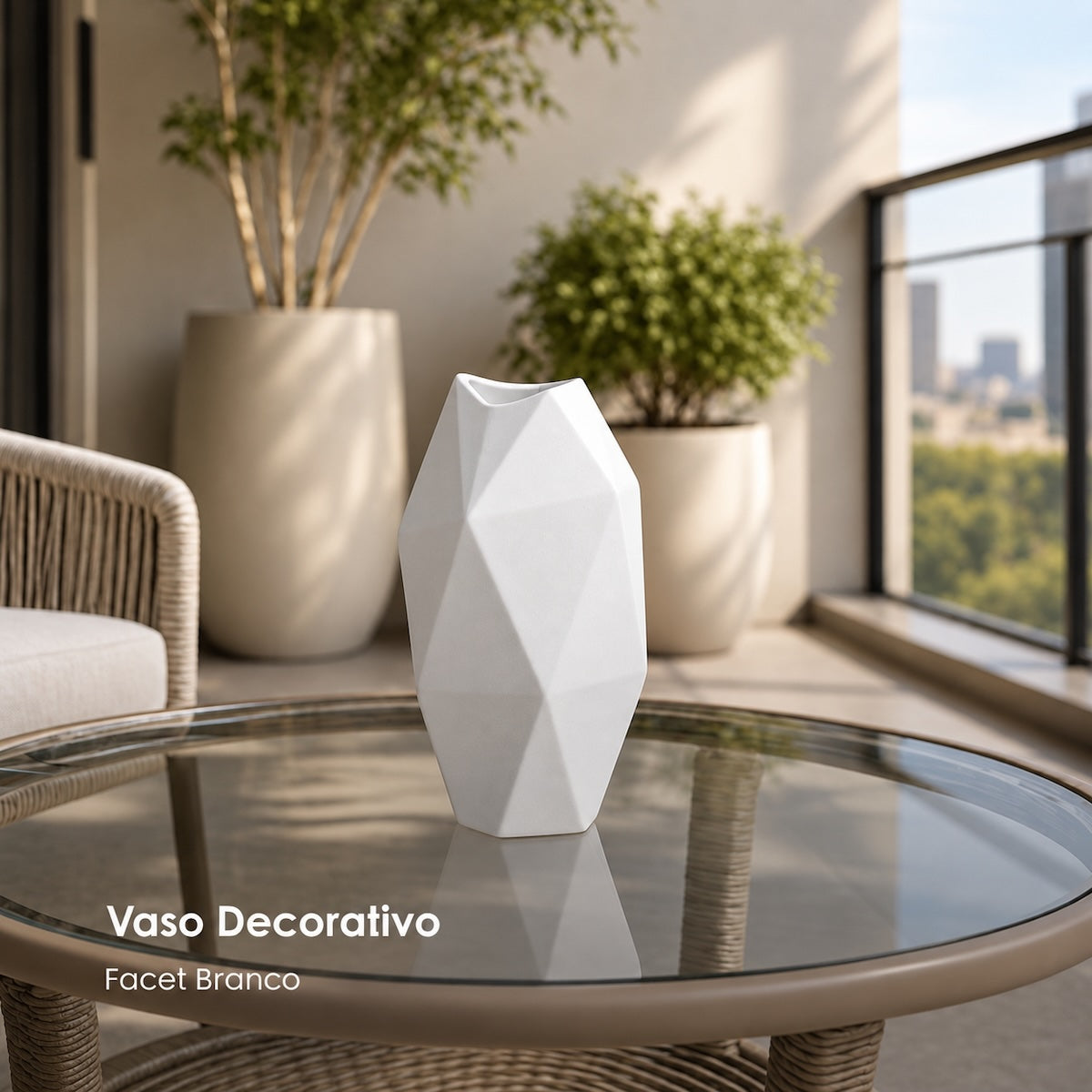 Vaso Facet Branco 20cm