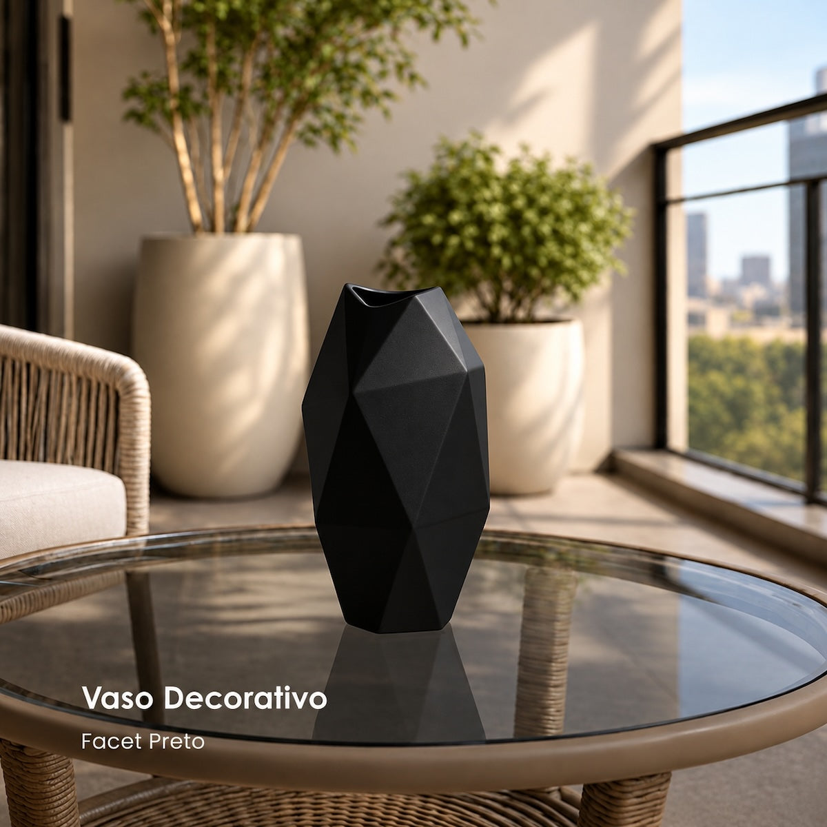 Vaso Facet Preto 20cm