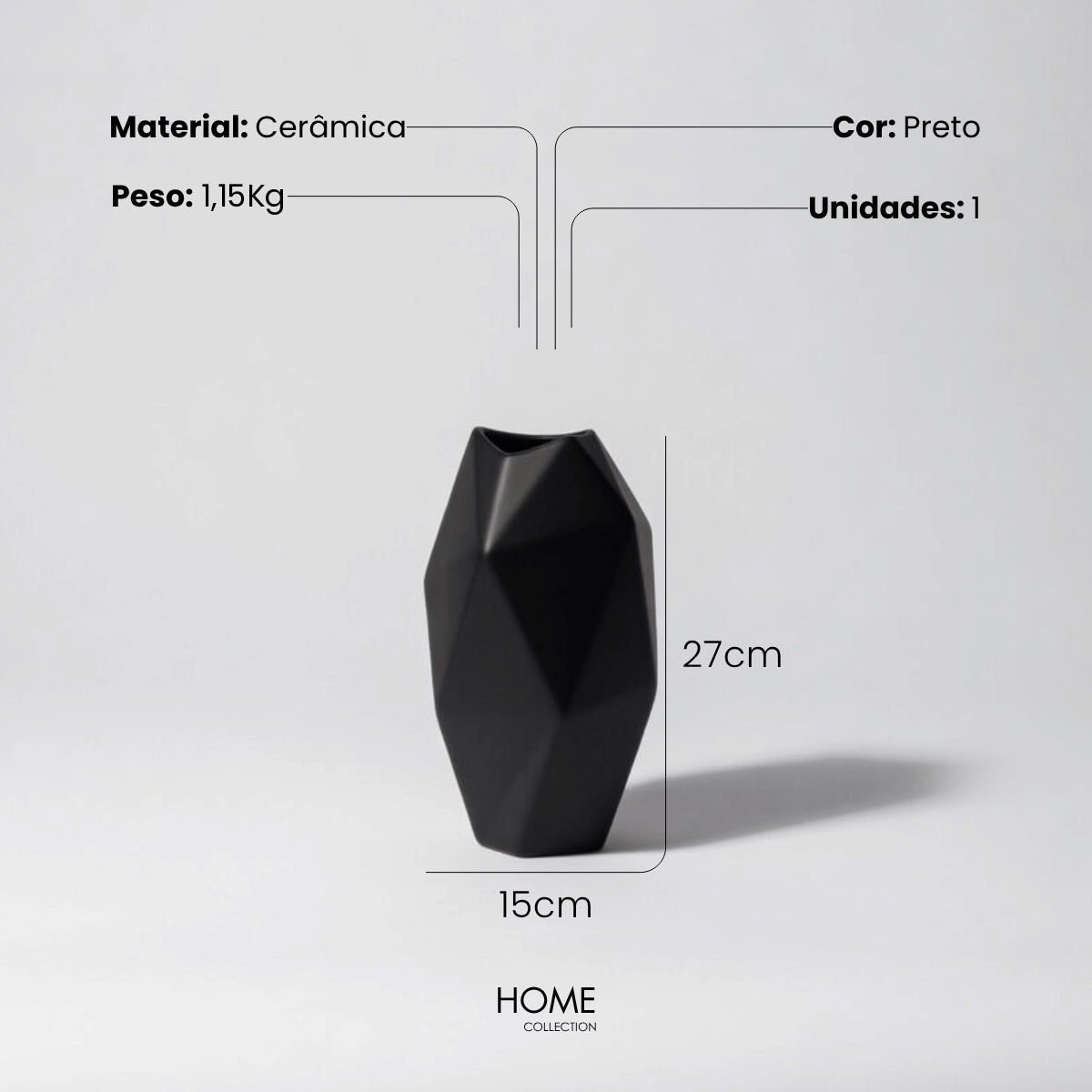 Vaso Facet Preto 27cm