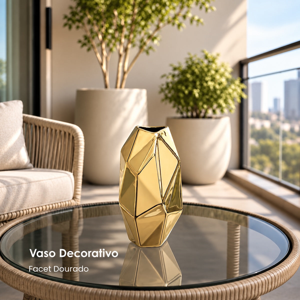 Vaso Facet Dourado 27cm