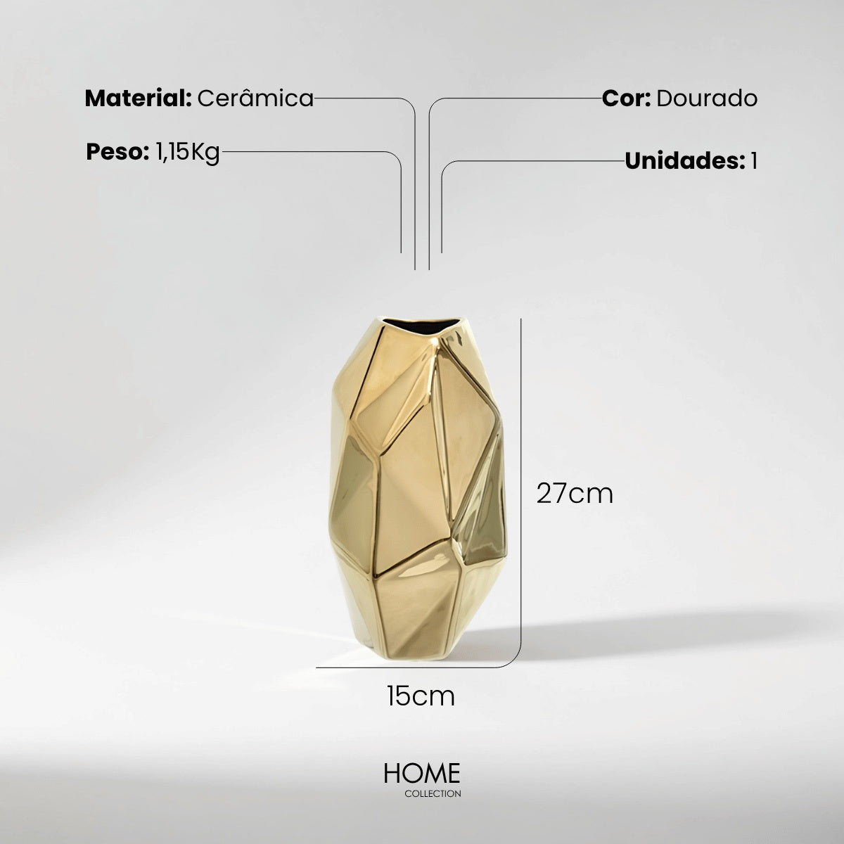 Vaso Facet Dourado 27cm