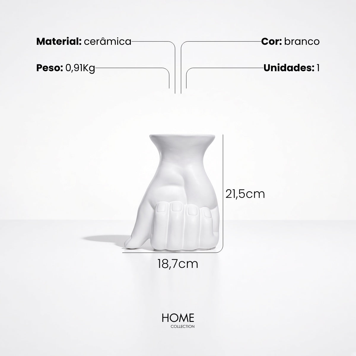 Vaso Mão Branca 22cm