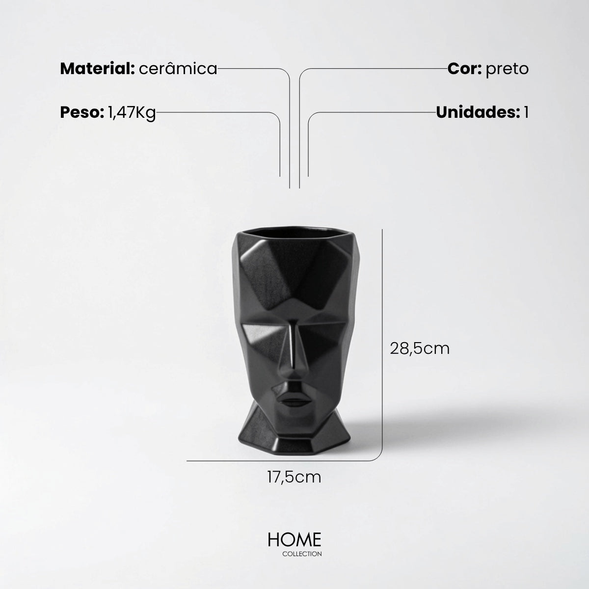 Vaso Face Preto 29cm