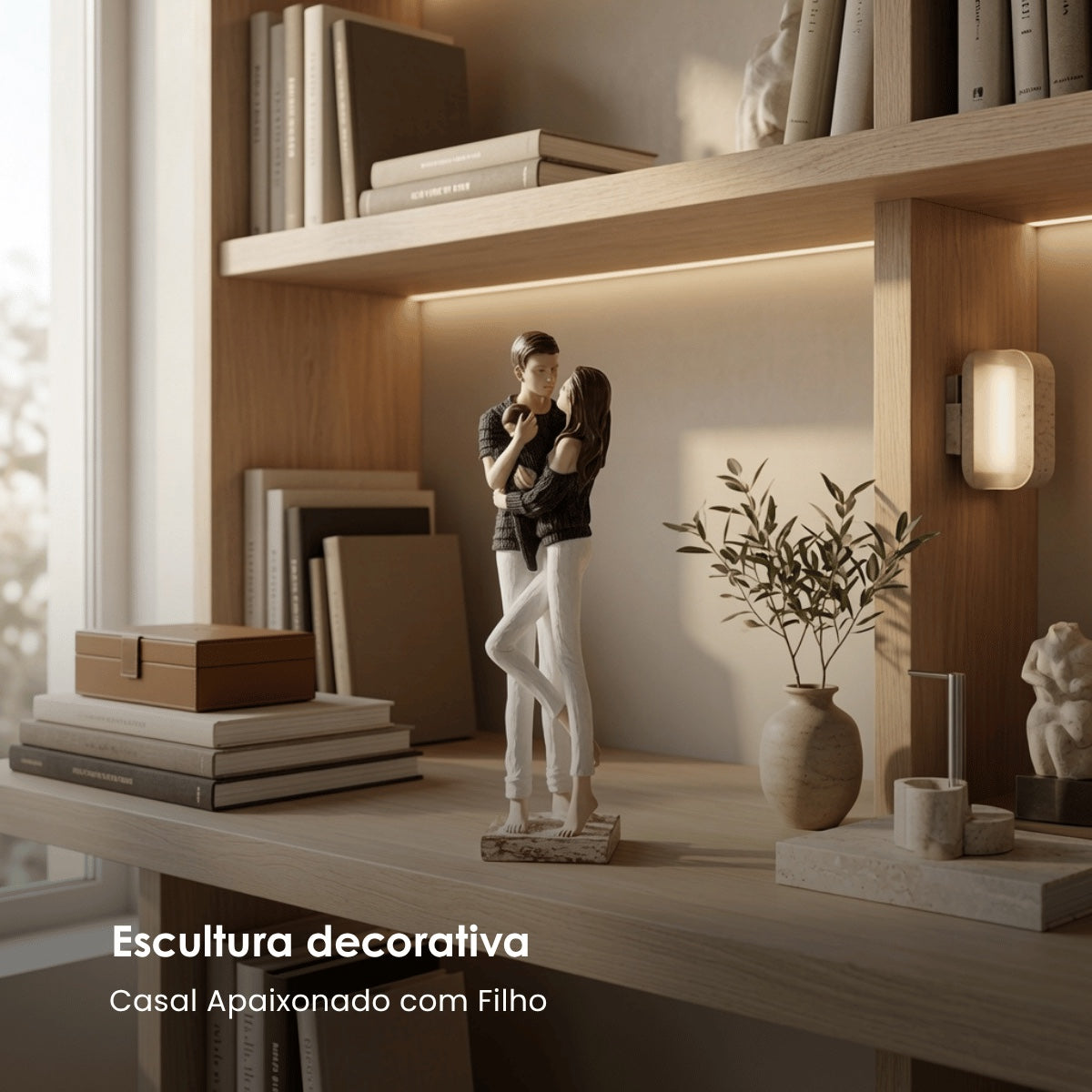 Escultura Casal Apaixonado C/ Filho 34cm