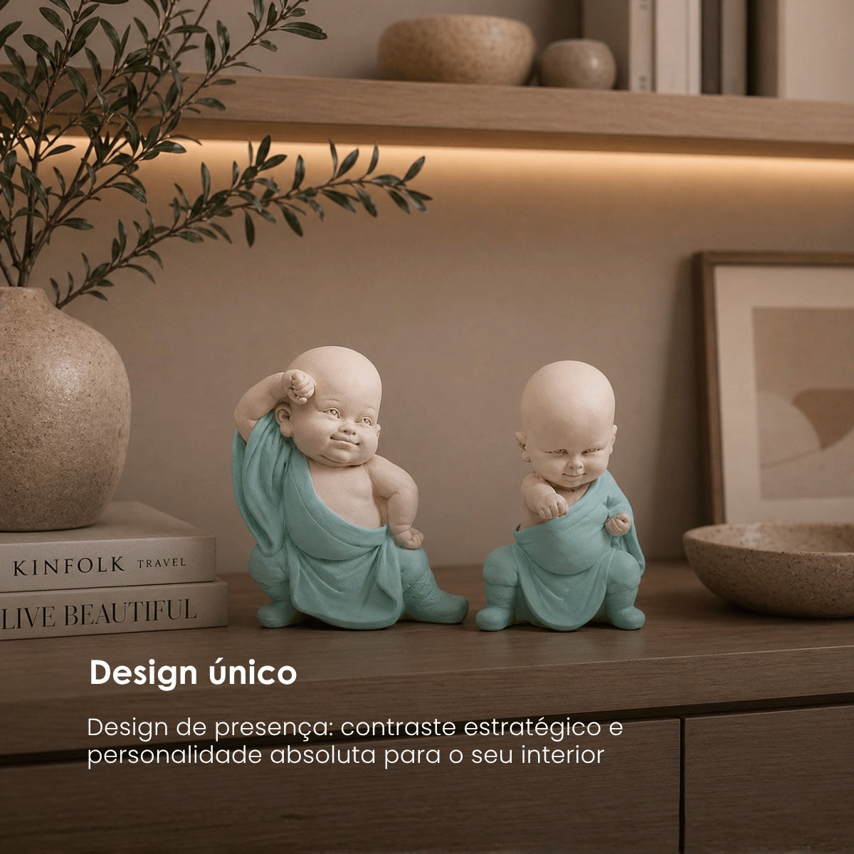 Jg. 2 Esculturas Monge Lutador Verde 12cm
