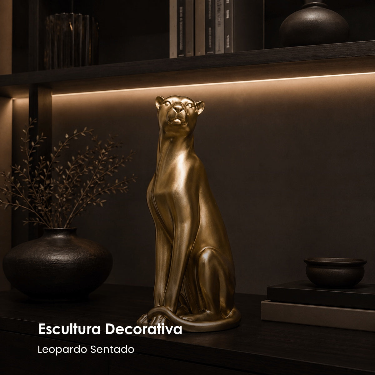 Escultura Leopardo Sentado 34cm