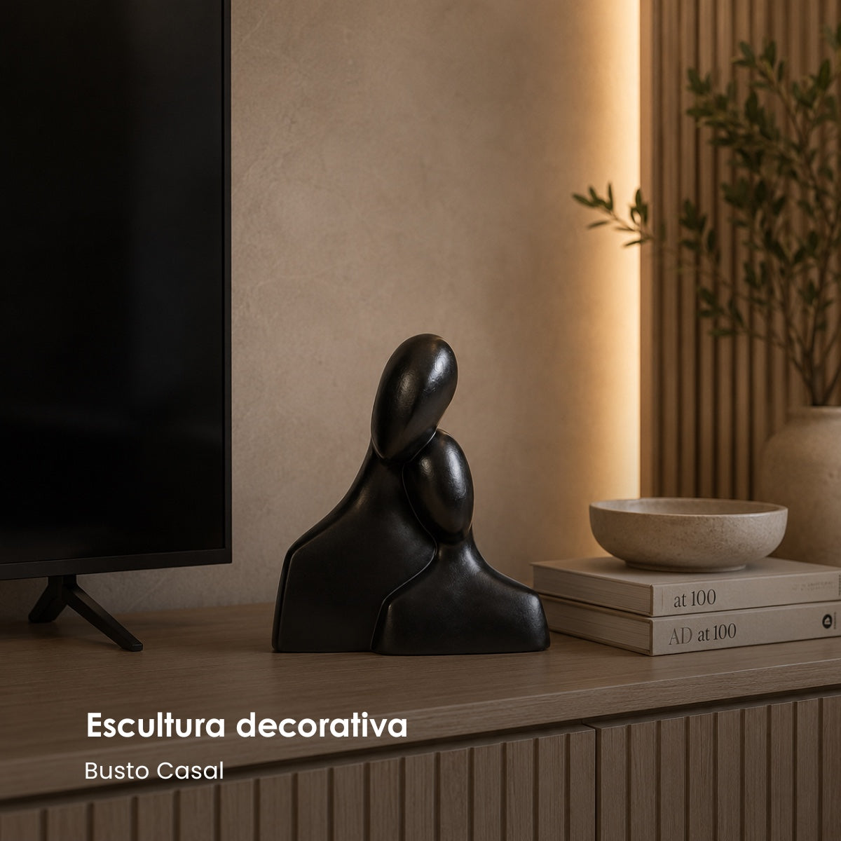 Escultura Busto Casal Preto 24cm