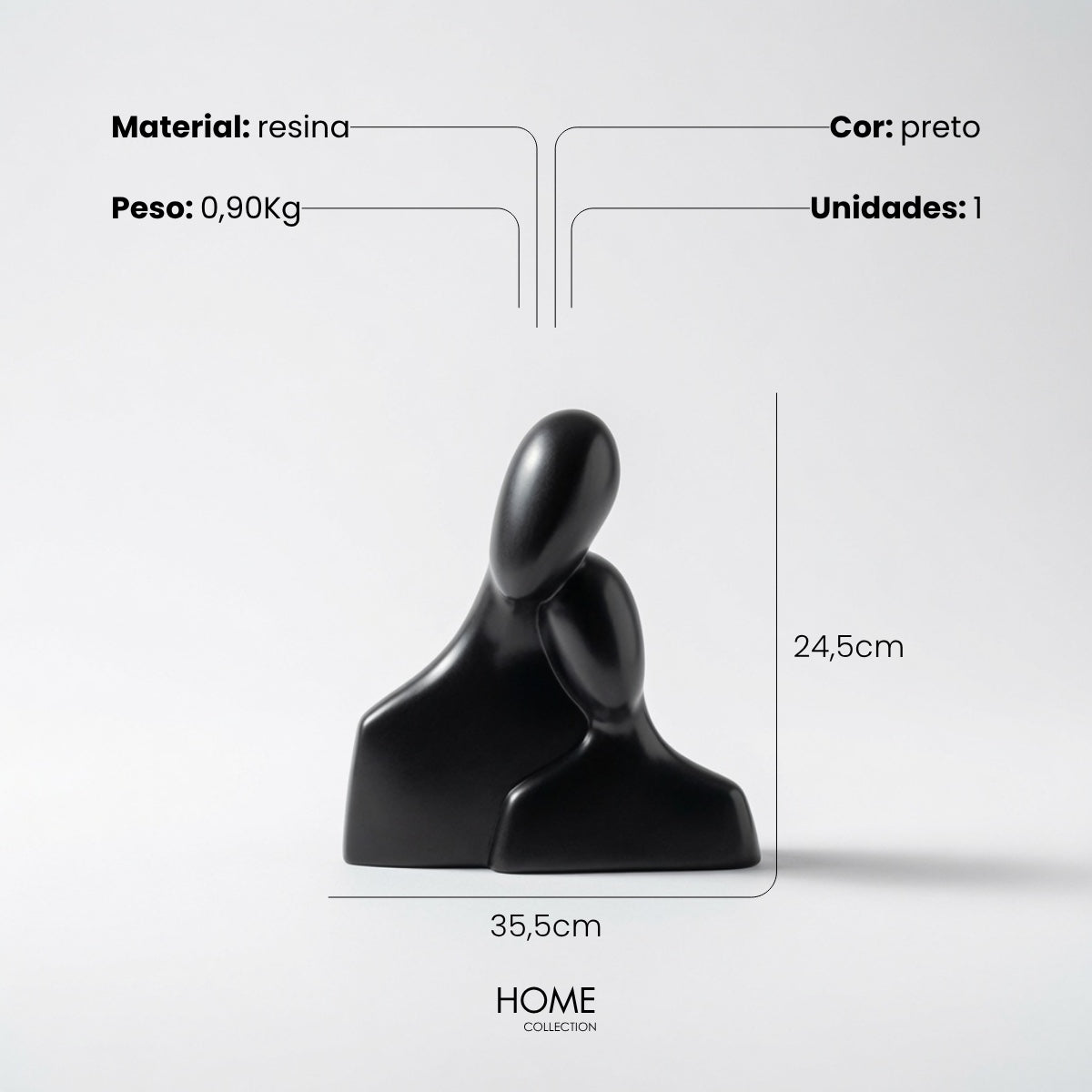 Escultura Busto Casal Preto 24cm