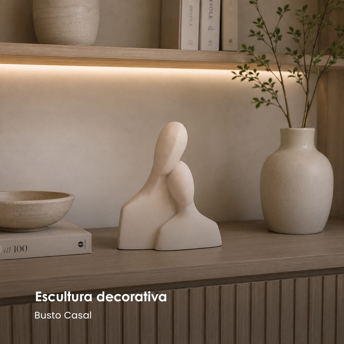 Escultura Busto Casal Creme 24cm