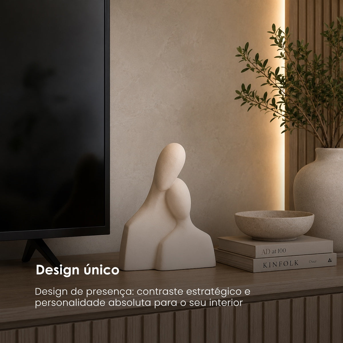 Escultura Busto Casal Creme 24cm