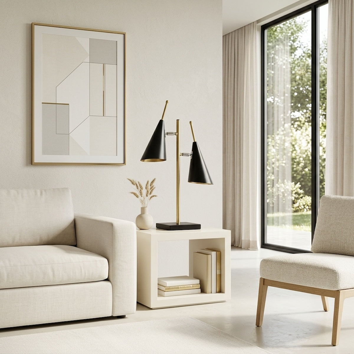 Luminária de Mesa C/ 2 Cúpulas Cone 65cm