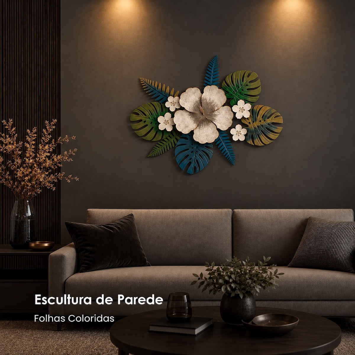 Escultura de Parede Folhas Coloridas 103x5x67cm