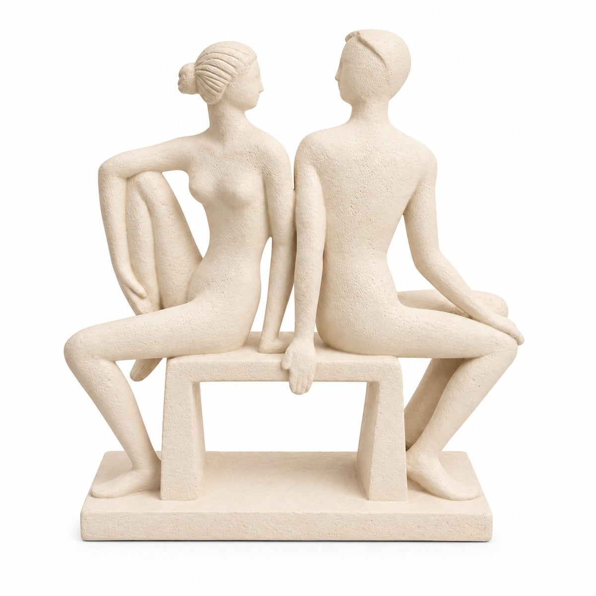 Escultura Casal No Banco Creme 25cm