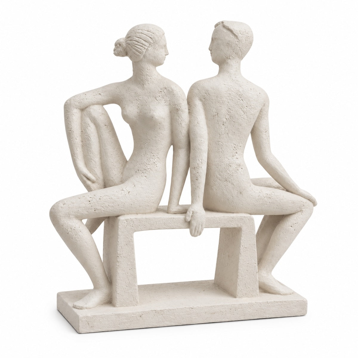 Escultura Casal No Banco Creme 25cm
