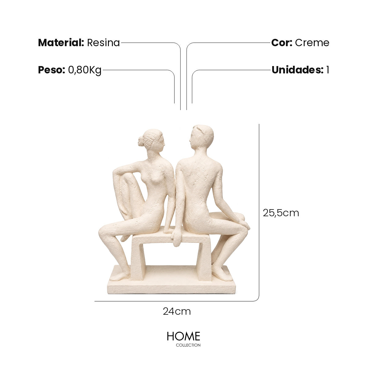 Escultura Casal No Banco Creme 25cm