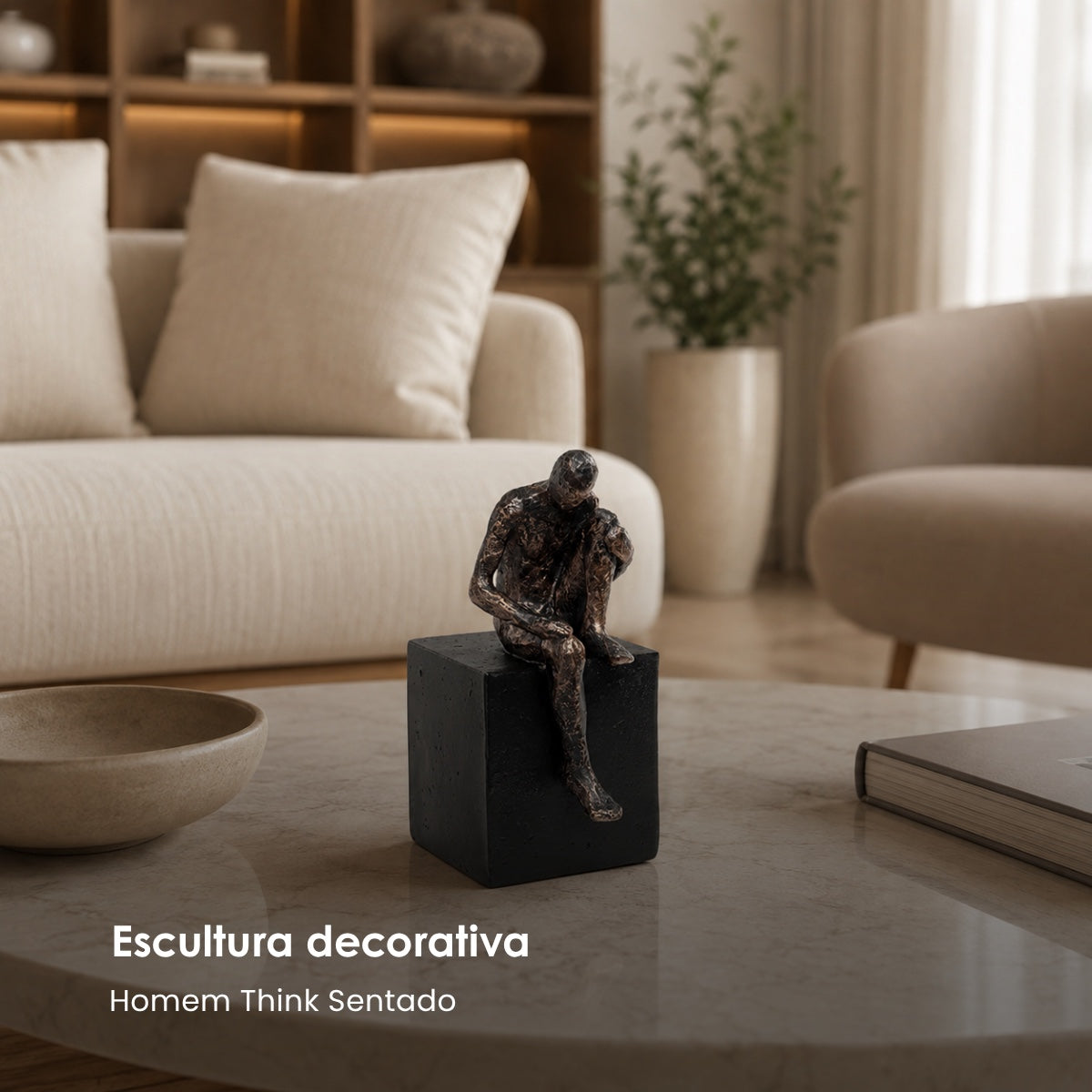 Escultura Homem Think Sentado 16cm