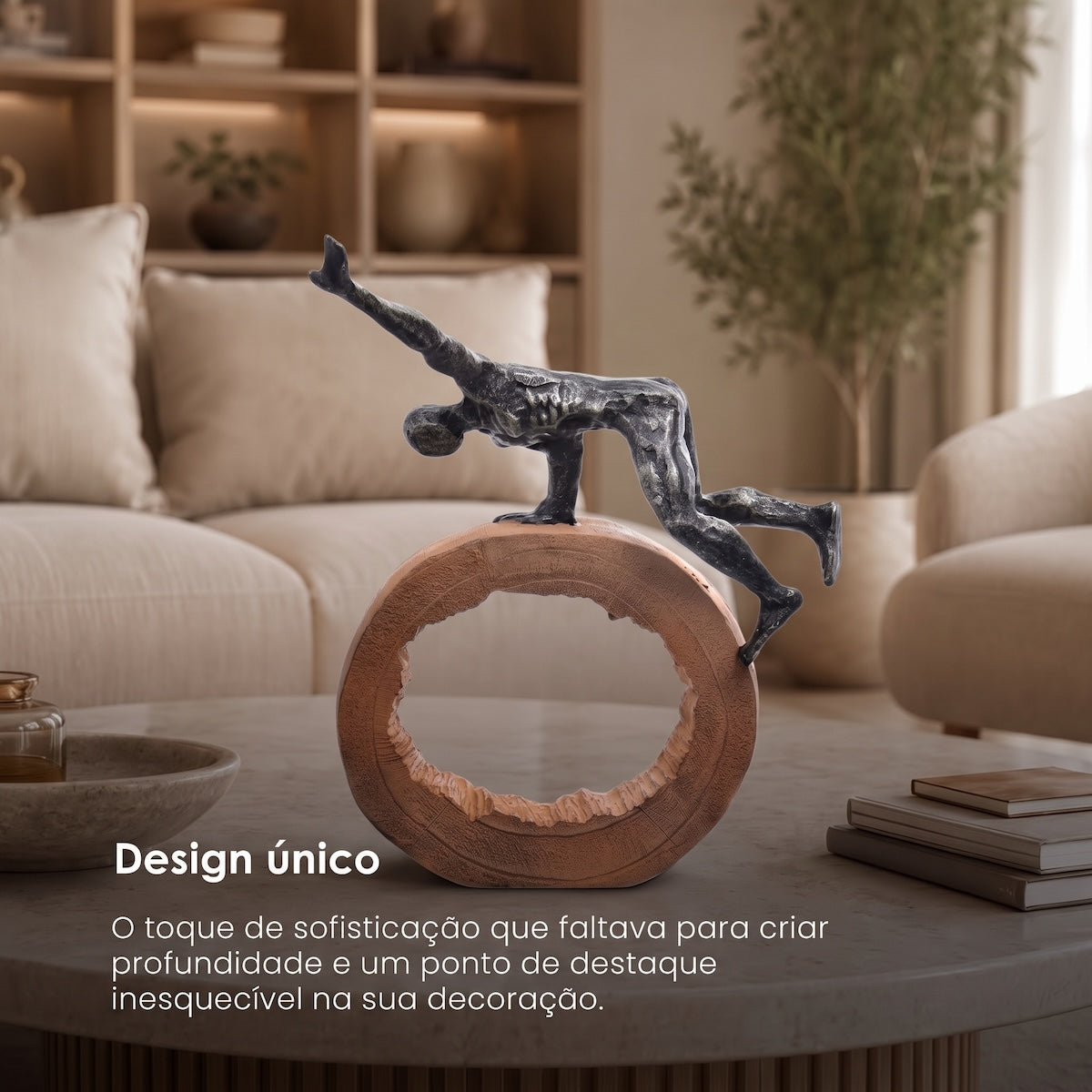 Escultura Homem Ginasta No Tronco 30cm