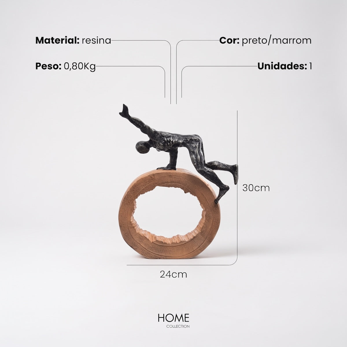 Escultura Homem Ginasta No Tronco 30cm