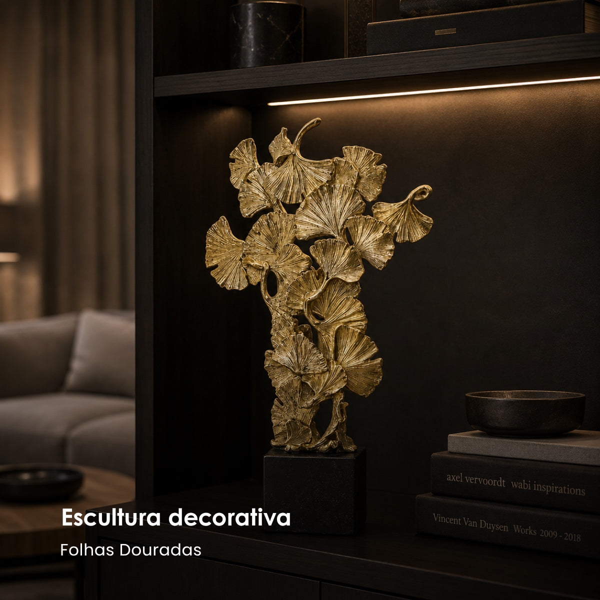 Escultura Folhas Douradas 40cm