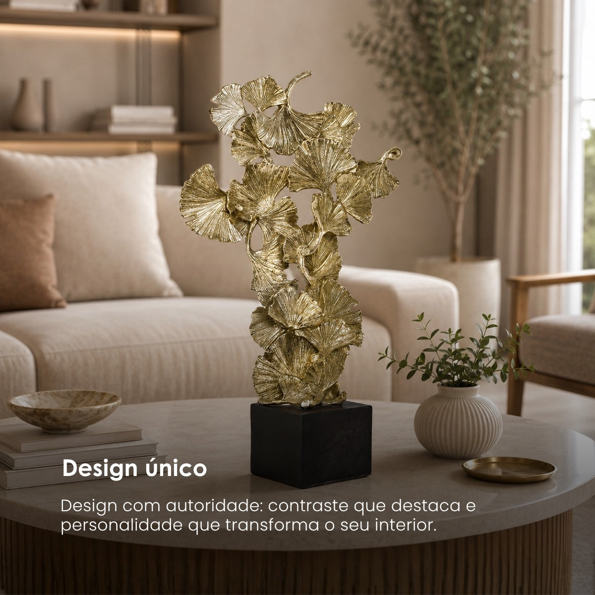 Escultura Folhas Douradas 40cm