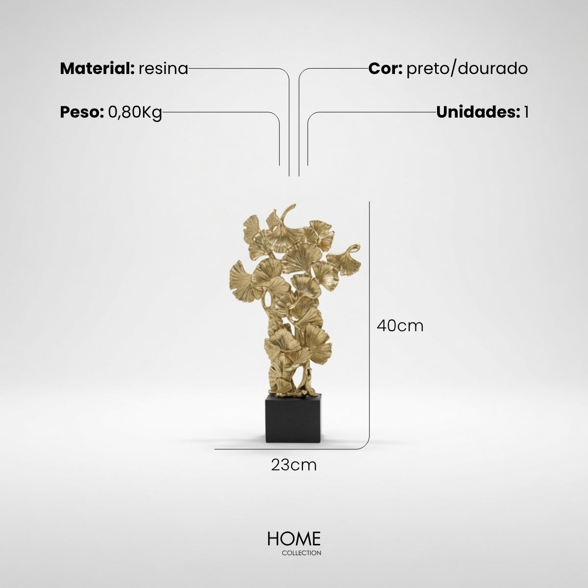 Escultura Folhas Douradas 40cm