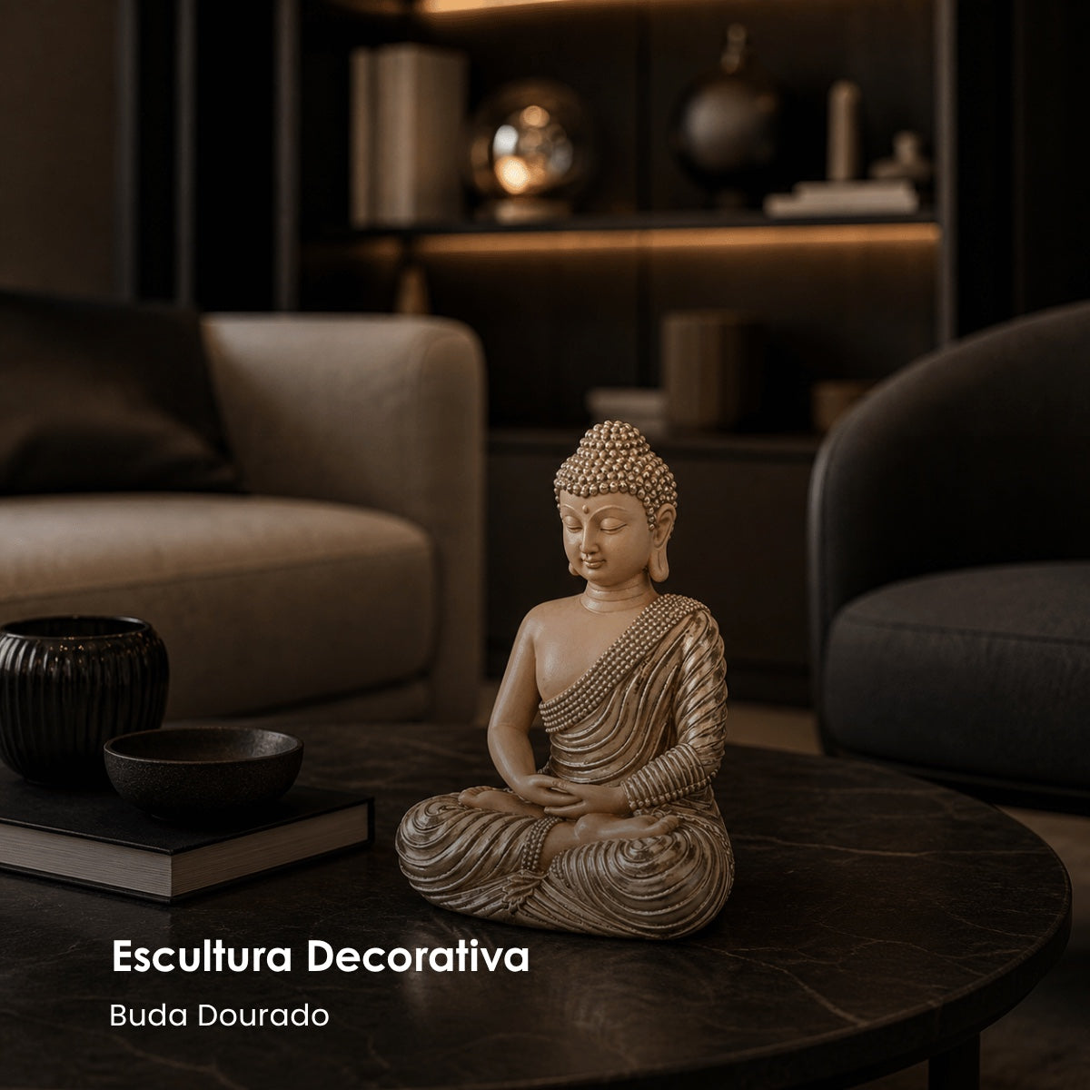 Escultura Buda Dourado 18cm