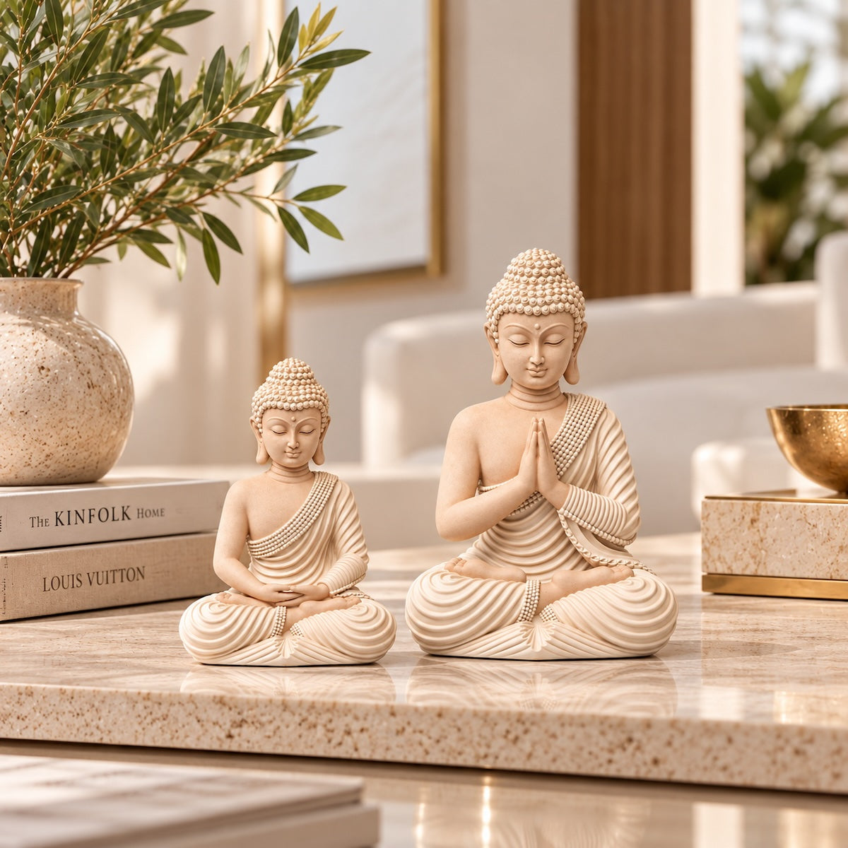 Escultura Buda Creme 18cm