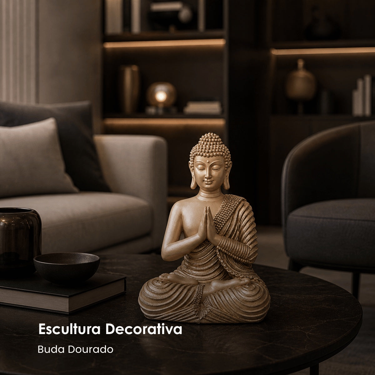 Escultura Buda Dourado 25cm