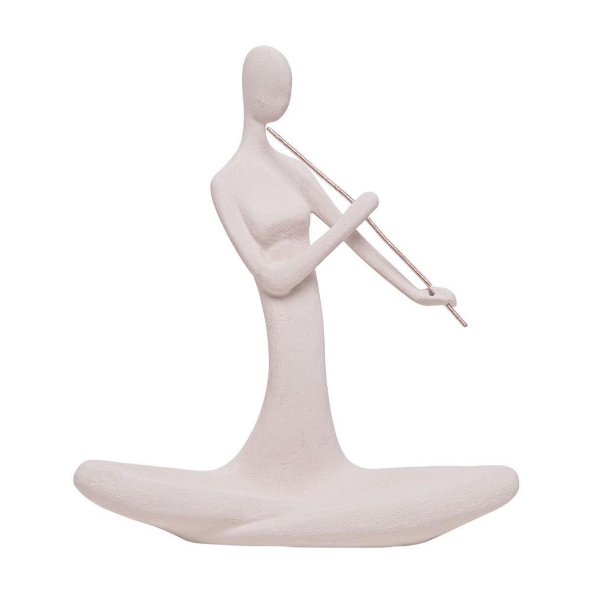 Escultura Figura Tocando Flauta Creme 20cm