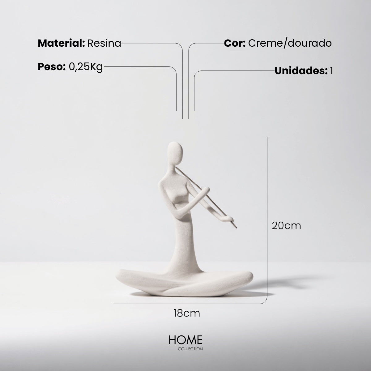 Escultura Figura Tocando Flauta Creme 20cm