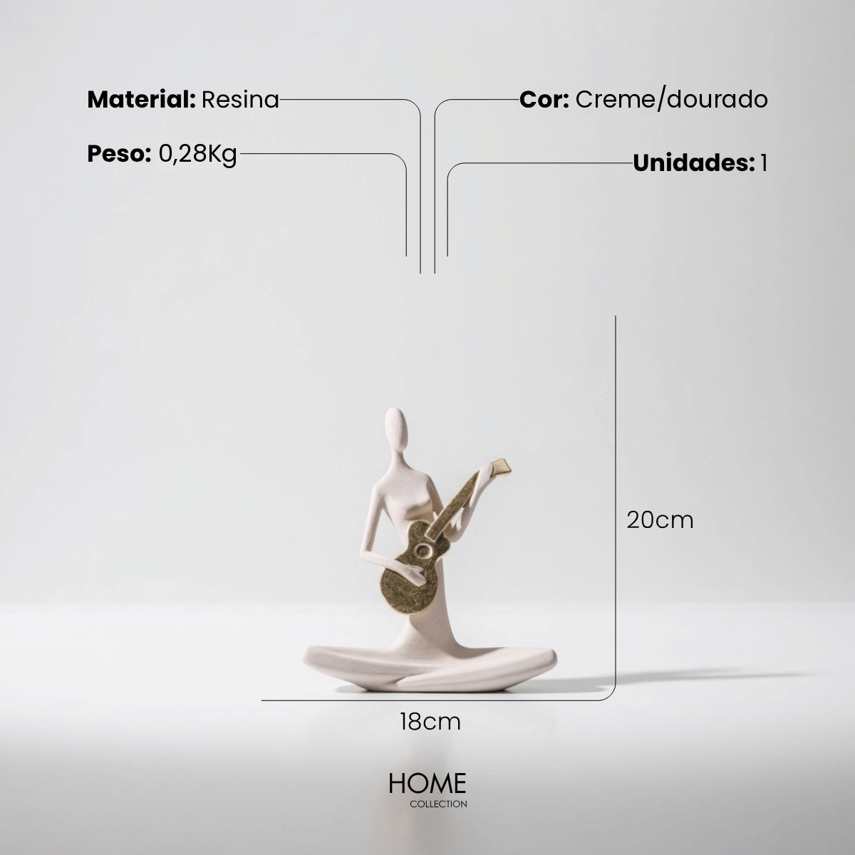 Escultura Figura Tocando Violao Creme 20cm