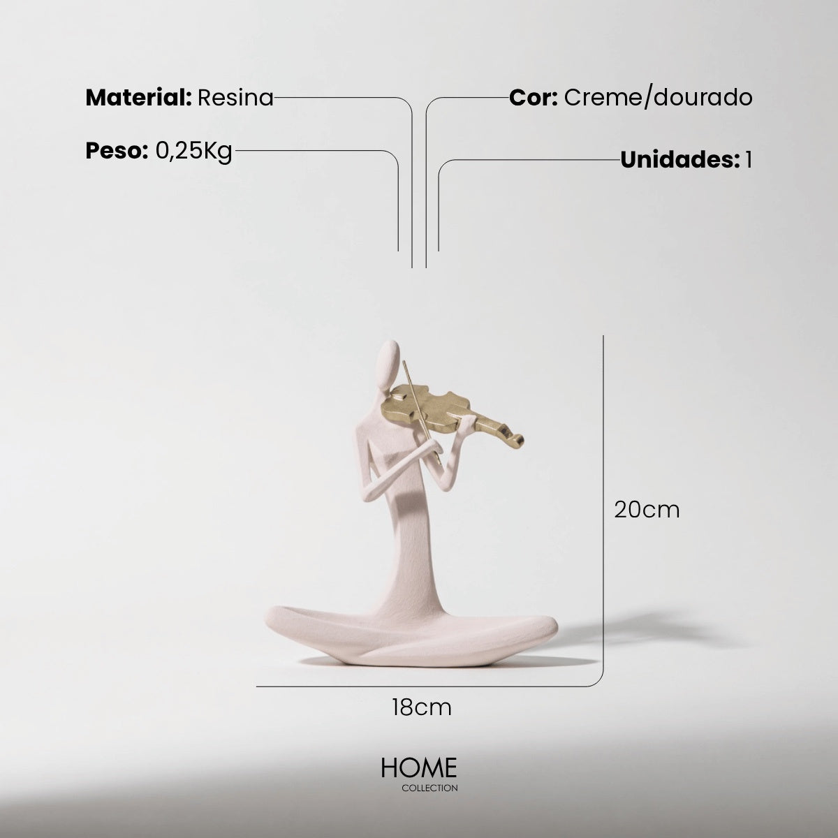 Escultura Figura Tocando Violino Creme 20cm