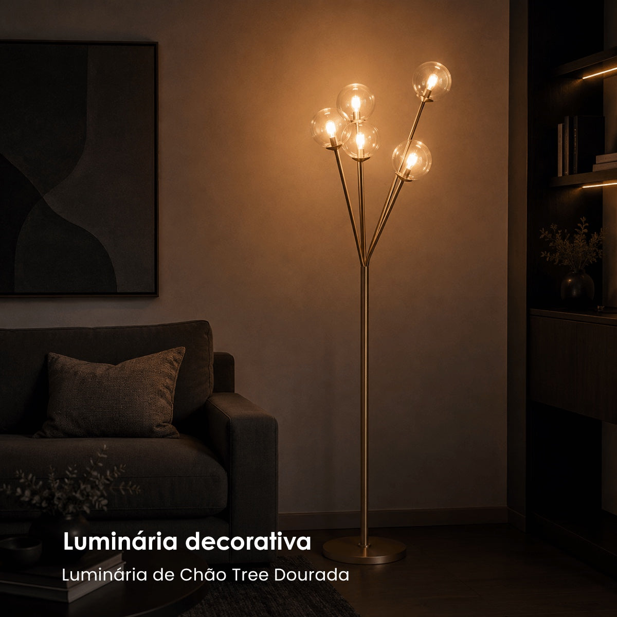 Luminária de Chão Tree Dourada 156cm