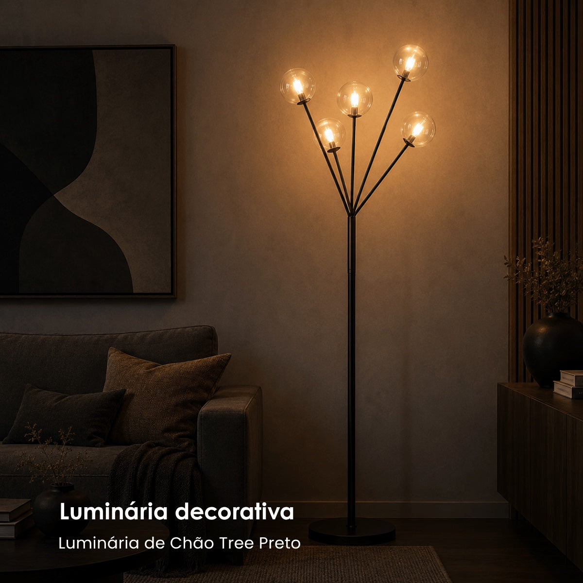 Luminária de Chão Tree Preta 156cm