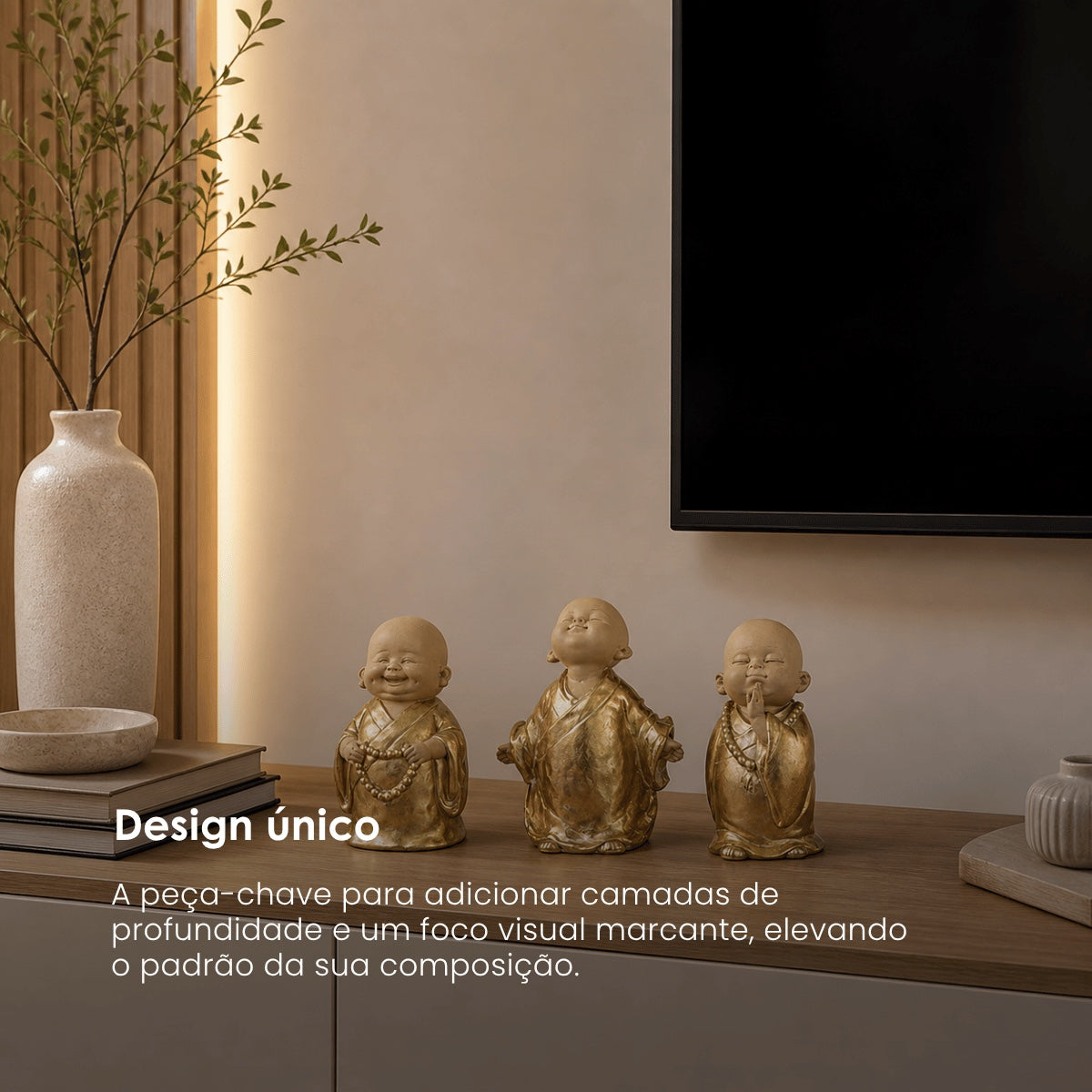 Jg. 3 Esculturas Monge Funny Dourado 15cm