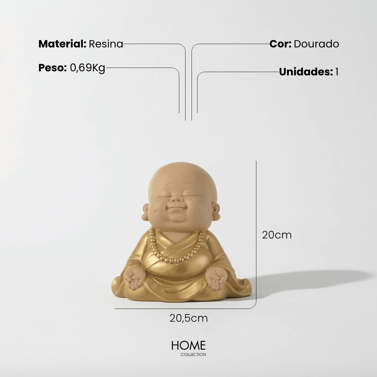 Escultura Monge Dourado Meditando 20cm
