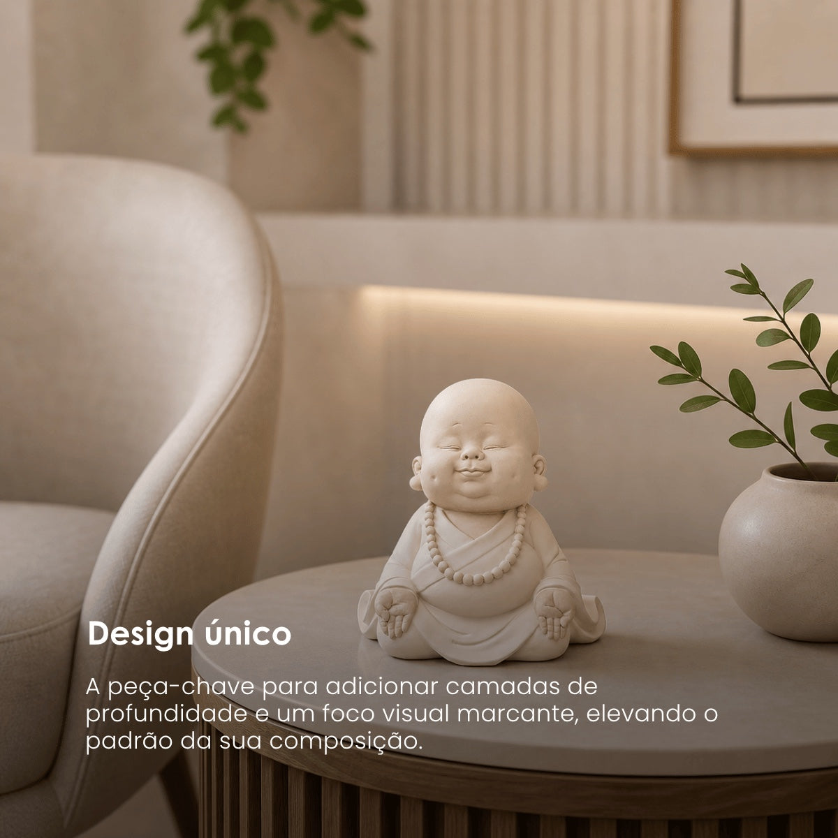 Escultura Monge Meditando Creme 20cm