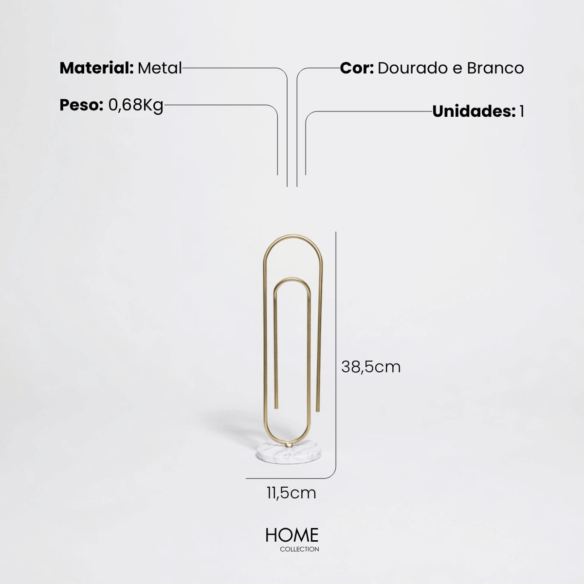 Escultura Clips Gold C/ Base Marmorizada 38cm