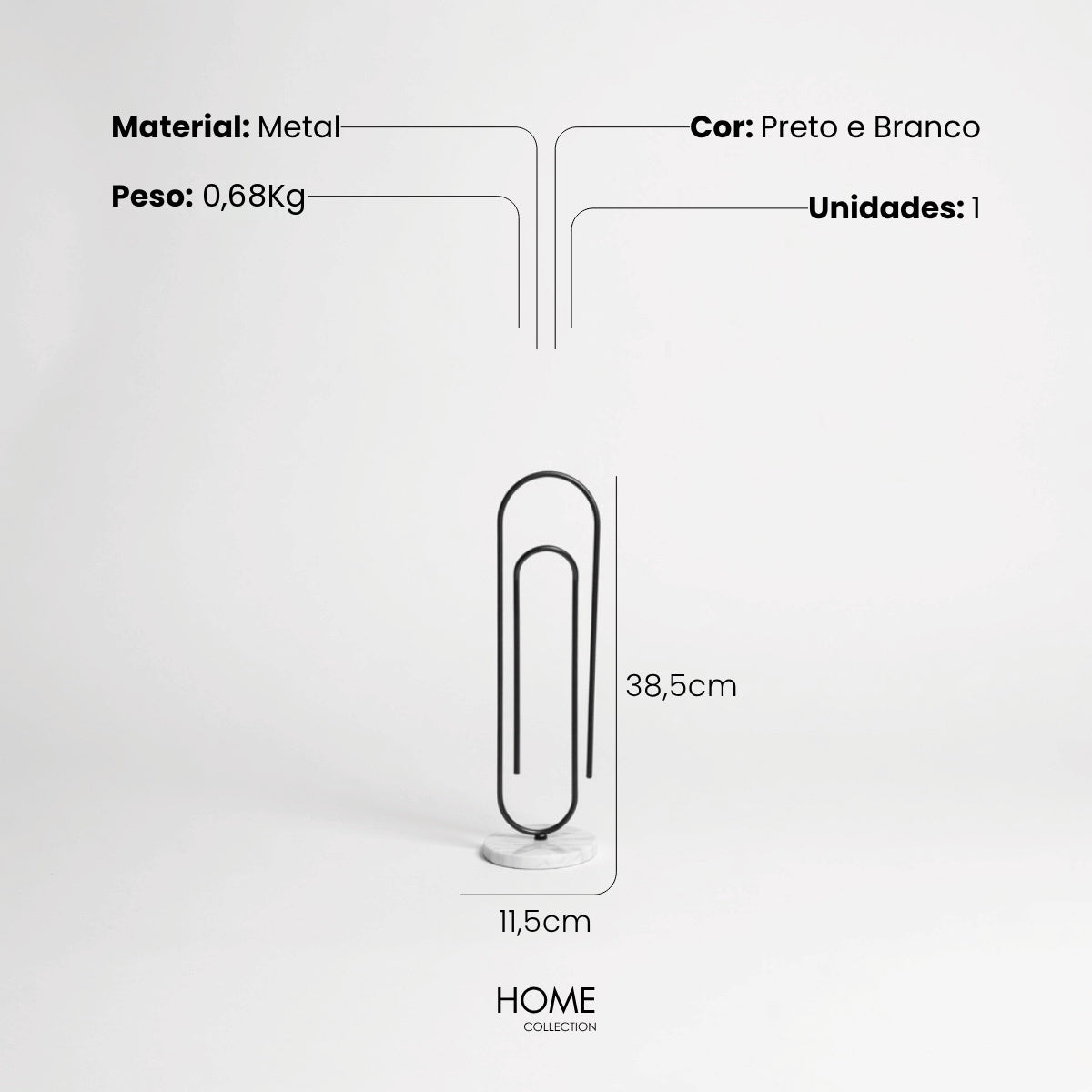 Escultura Clips Pto C/ Base Marmorizada 38cm