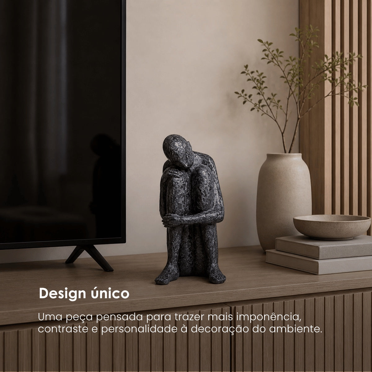 Escultura Figura Sentada Pensativa H 30cm